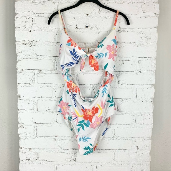 ModCloth Siena Floral One Piece Cutout Swimsuit XL - Picture 2 of 15